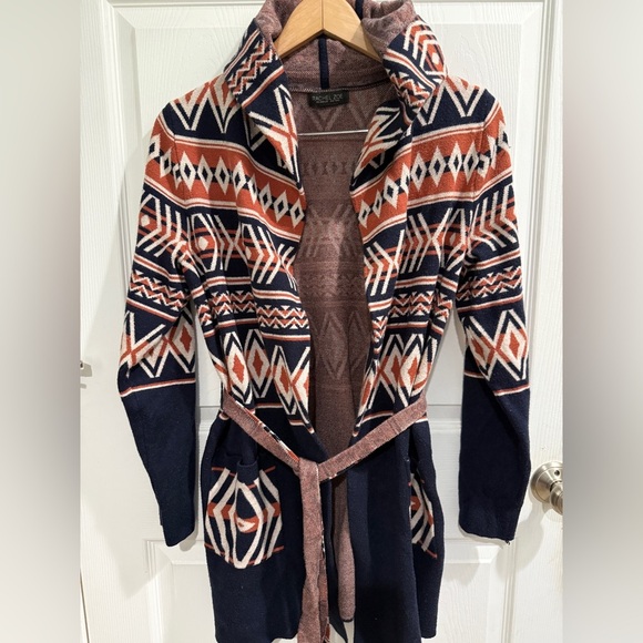 Rachel Zoe Navy and Rust Aztec Textured Knit Cozy Fall🍷🍁 Cabincore - Picture 1 of 6